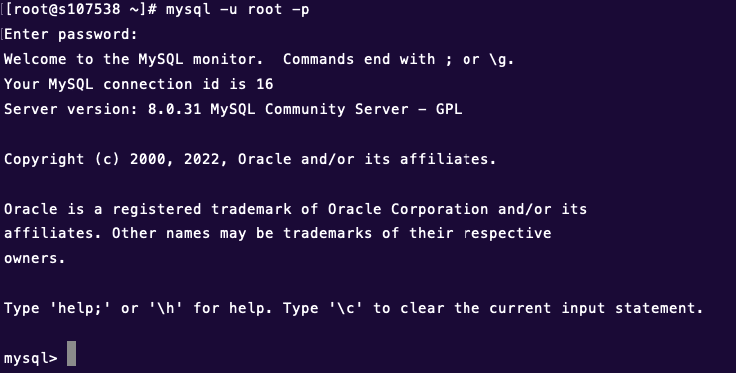 mysql -u root -p