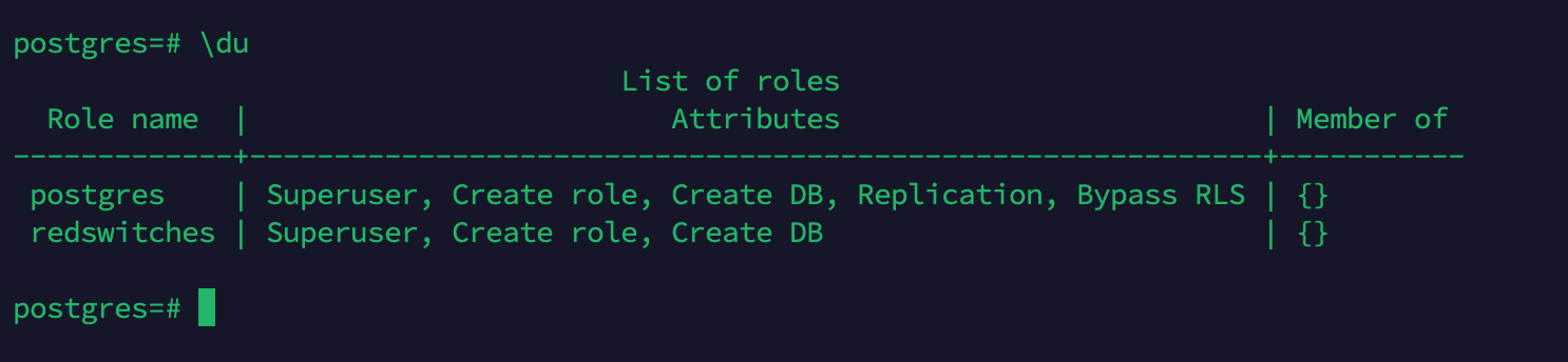 List of all users and their roles in postgres