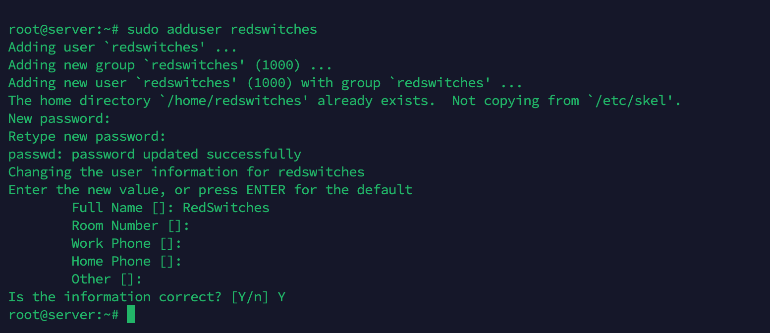 sudo adduser redswitches