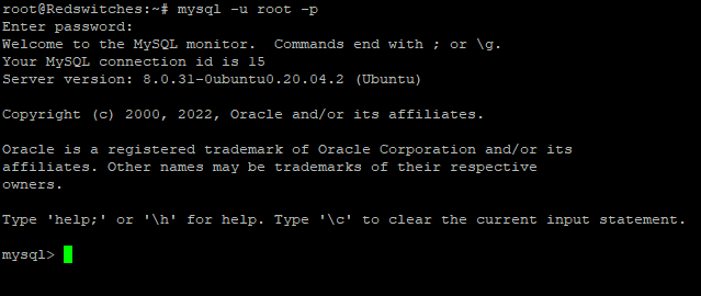 #mysql -u root -p command to create a database in mysql