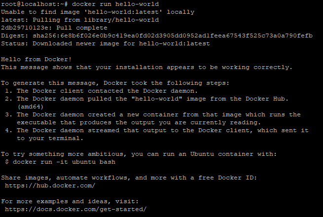 Process of how to install docker on debian is tested through this command