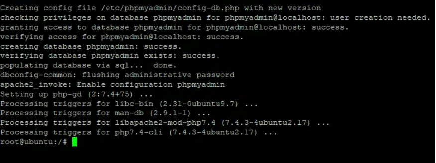 phpmyadmin on ubuntu successful installation