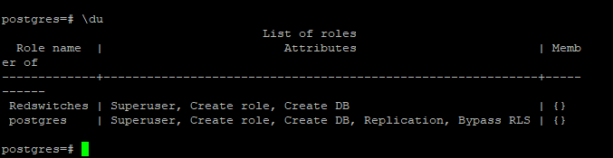 postgres=# \du