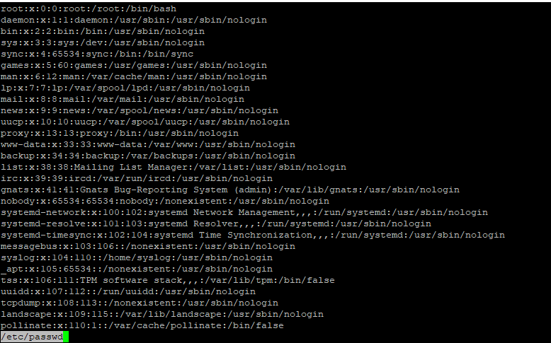 $ less /etc/passwd