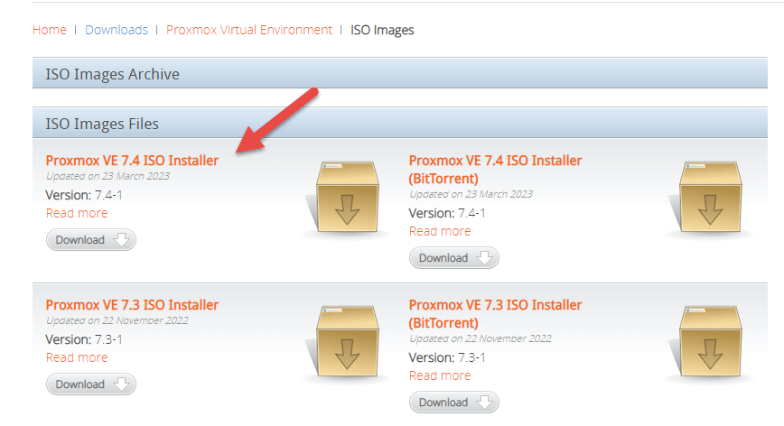 proxmox Download button