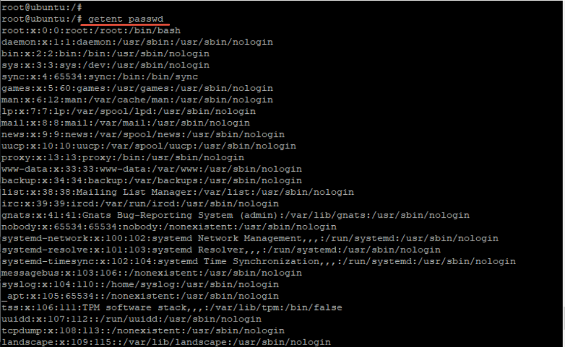 $ getent passwd