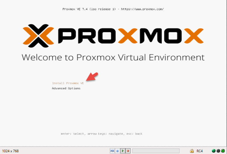 Proxmox VE menu