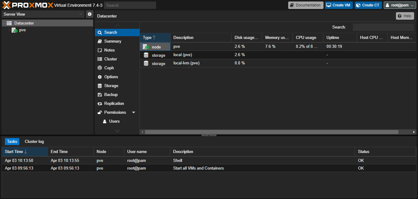 Proxmox Management Interface