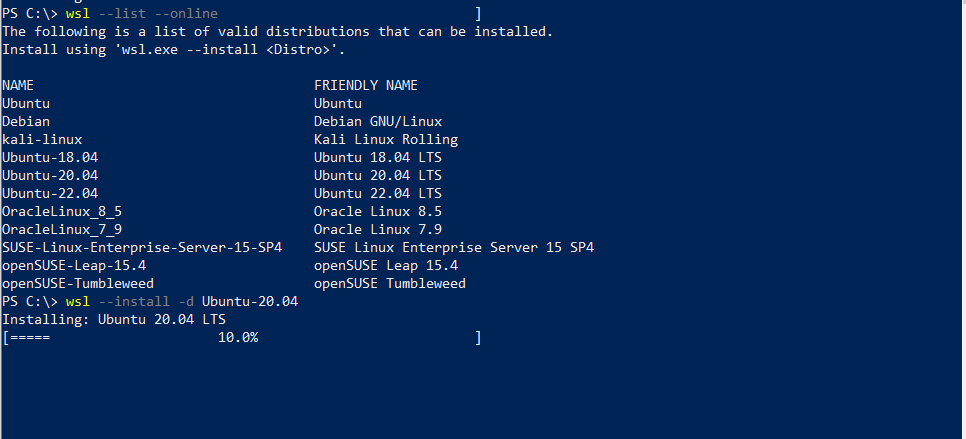 > wsl --install -d Ubuntu-20.04
