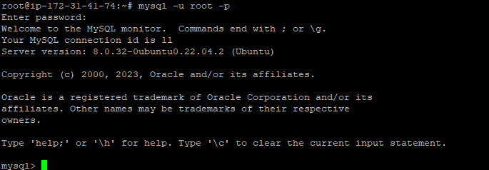 # mysql -u username -p