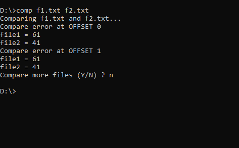 comp f1.txt f2.txt