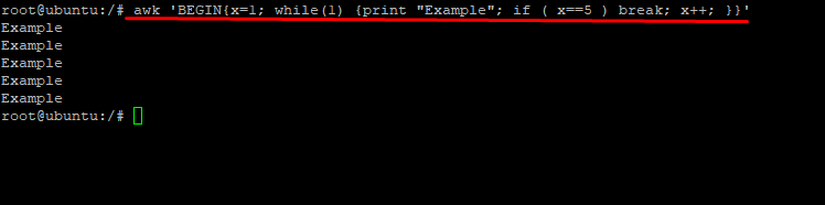 break statement awk command in unix