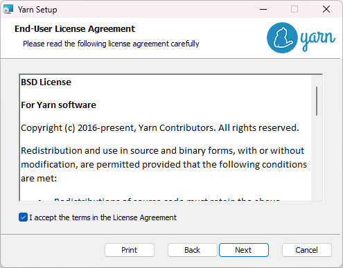 yarn user license agreement