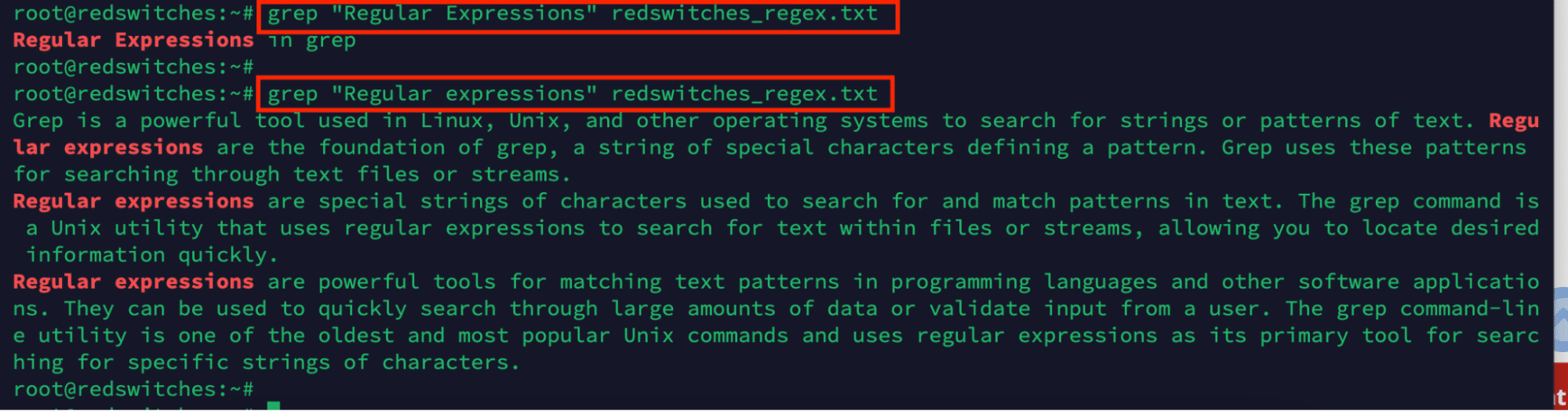 literal matches of grep regex