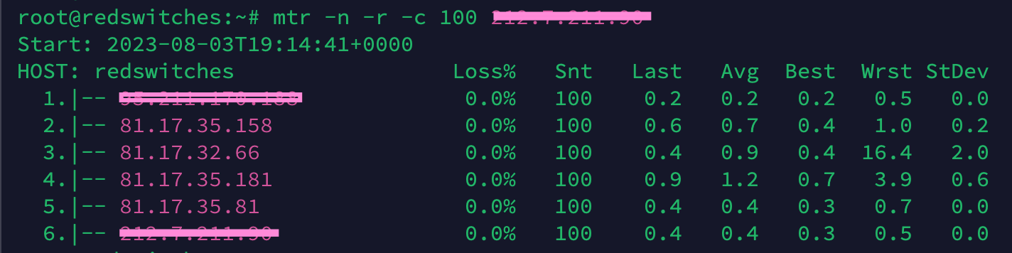 mtr linux 100 packets