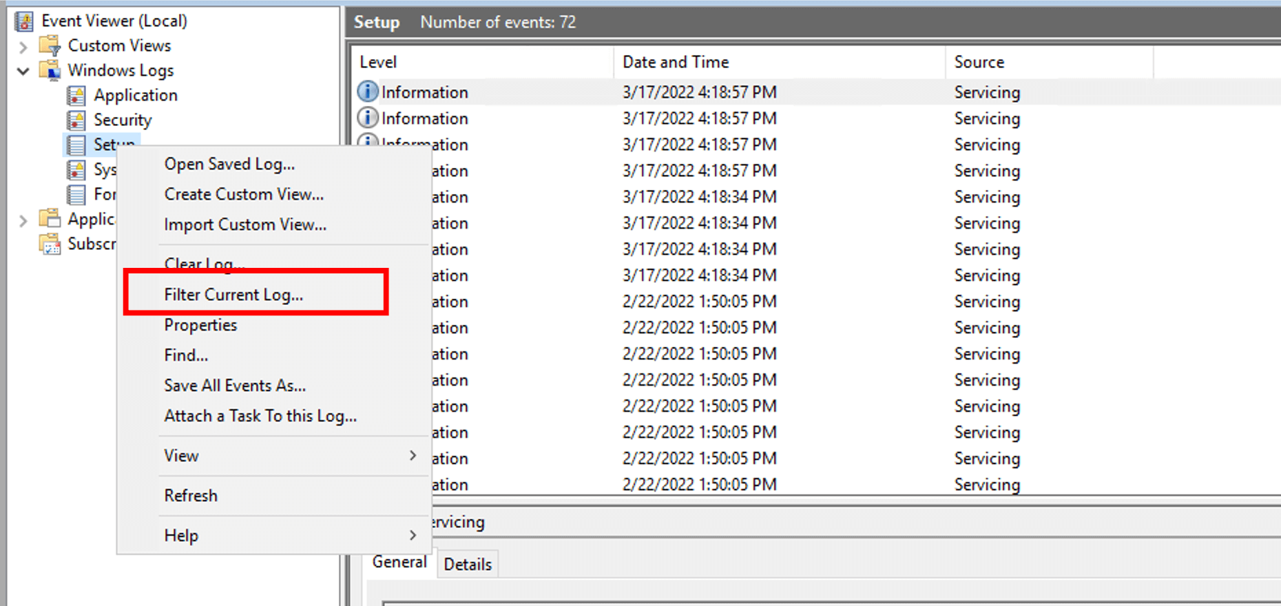 filter current log