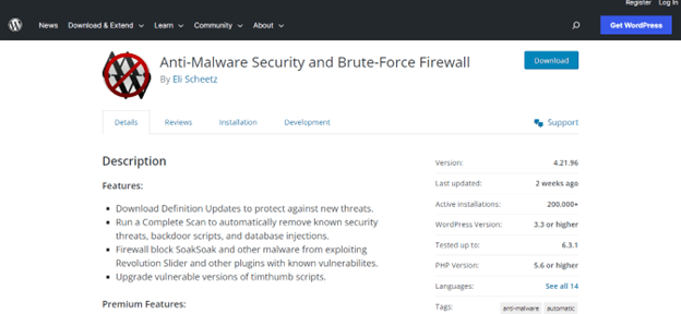 Anti-Malware Security wordpress security plugins