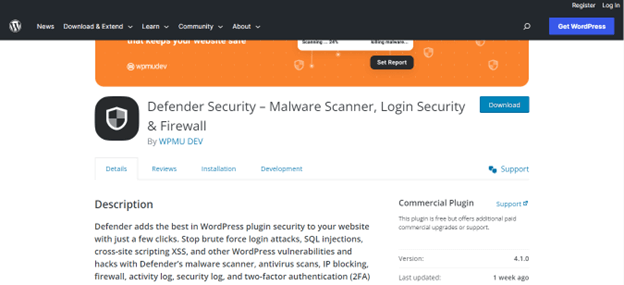 Defender wordpress security plugins