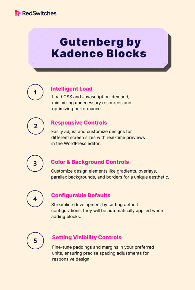 Key features of Gutenberg by Kadence Blocks wordpress page builder