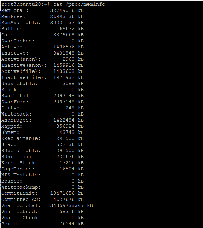 cat Command to Show Linux Memory Information