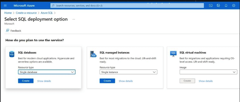 azure sql deployment option