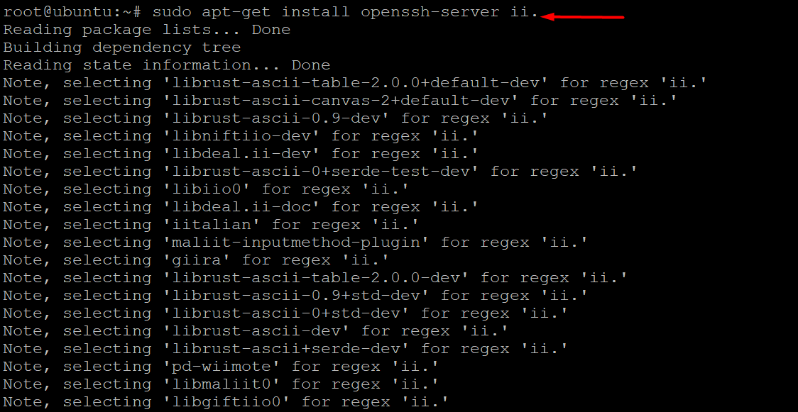 # sudo apt-get install openssh-server ii.