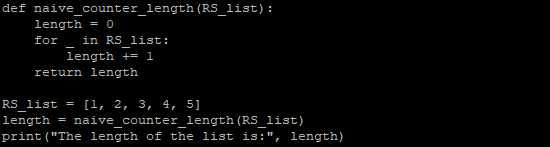 naive counter method to find length of a list in python