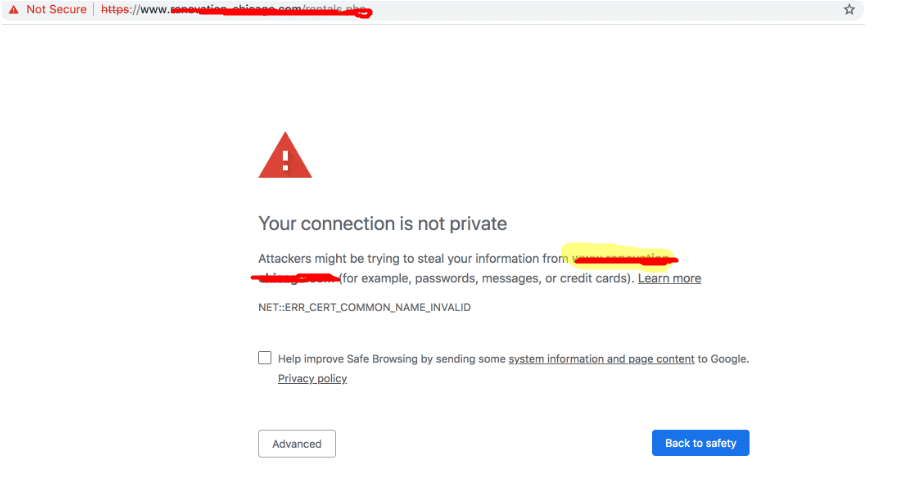 HTTPS NOT SECURE error 