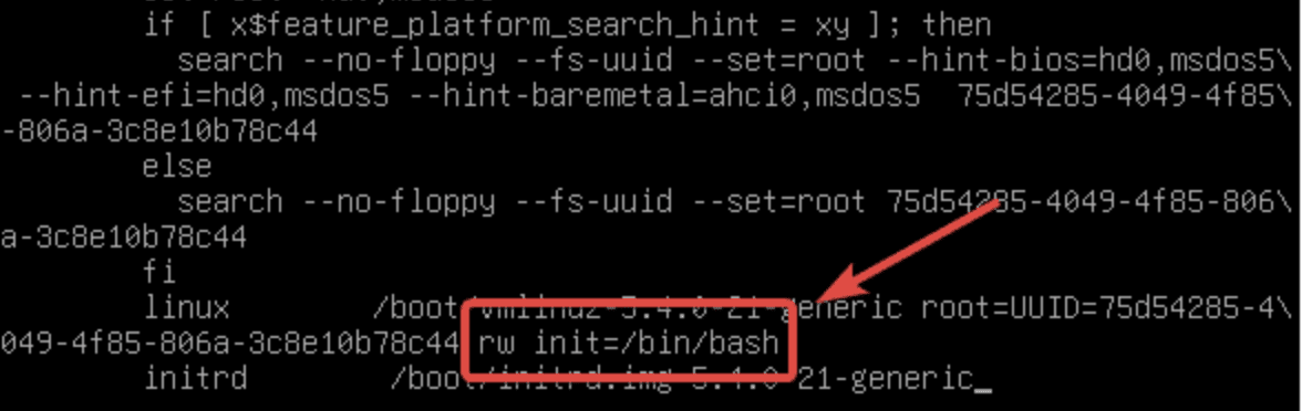 rw init=/bin/bash