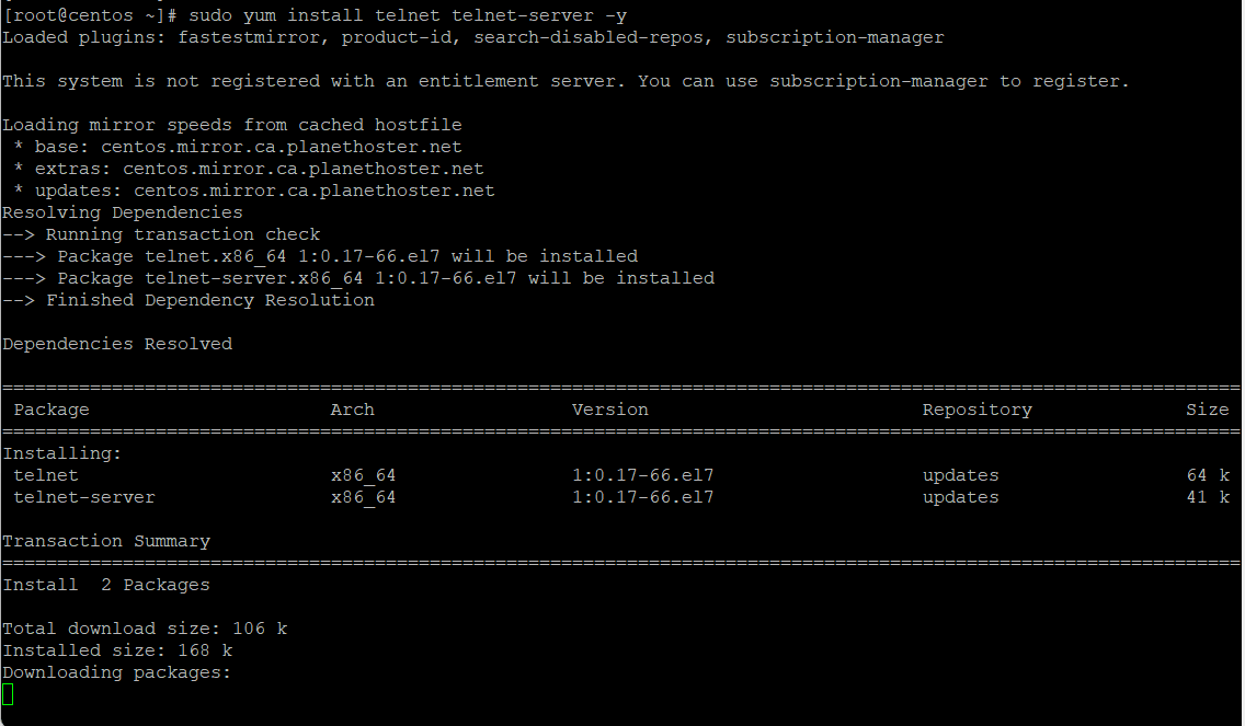 Telnet command in Linux step 1 of installation