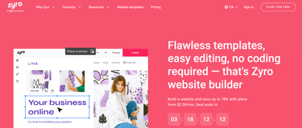 zyro the best website builders with ecommerce