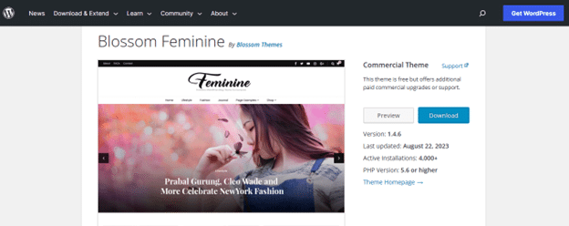 Blossom Feminine best wordpress themes for blogs