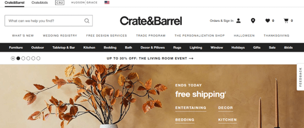 Crate and Barrel best ecommerce website