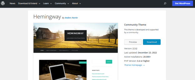 Hemingway best wordpress themes for blogs