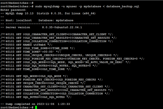 database restoration command # mysql -u [user] -p [database_name] < [filename].sql 