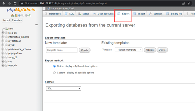 Backup mysql database with phpadmin