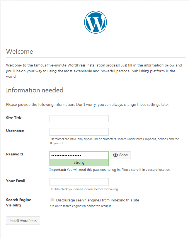 Step 4 - WordPress installation