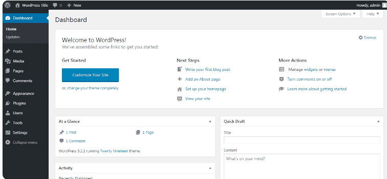 Use the dashboard after WordPress installation