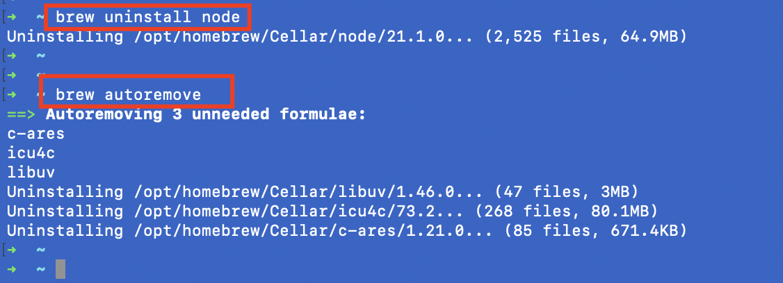 brew uninstall node
