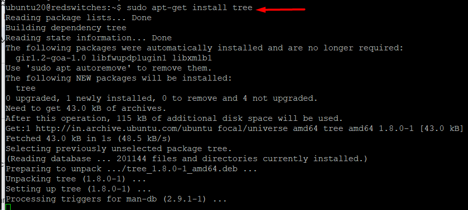 # sudo apt-get install tree linux command