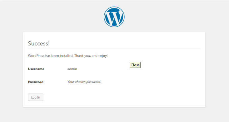 login after WordPress installation