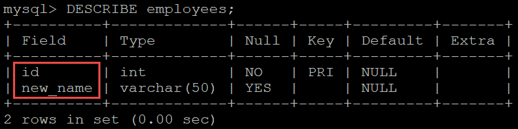 my sql describe employees id new name