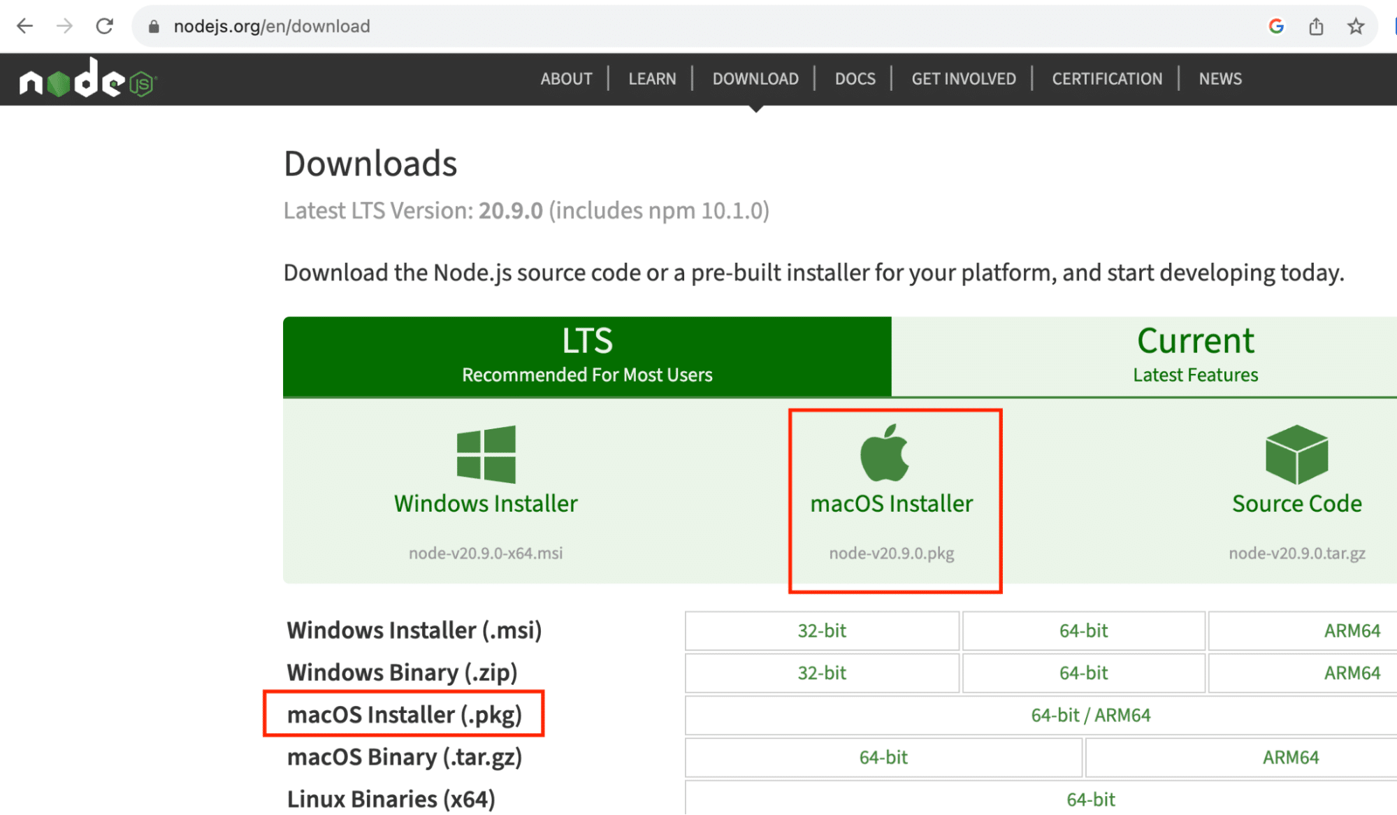 node.js installer for mac
