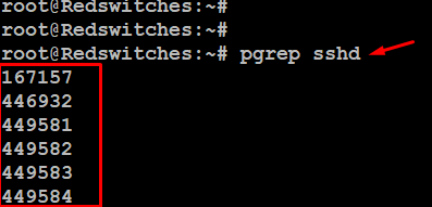 pgrep sshd command output