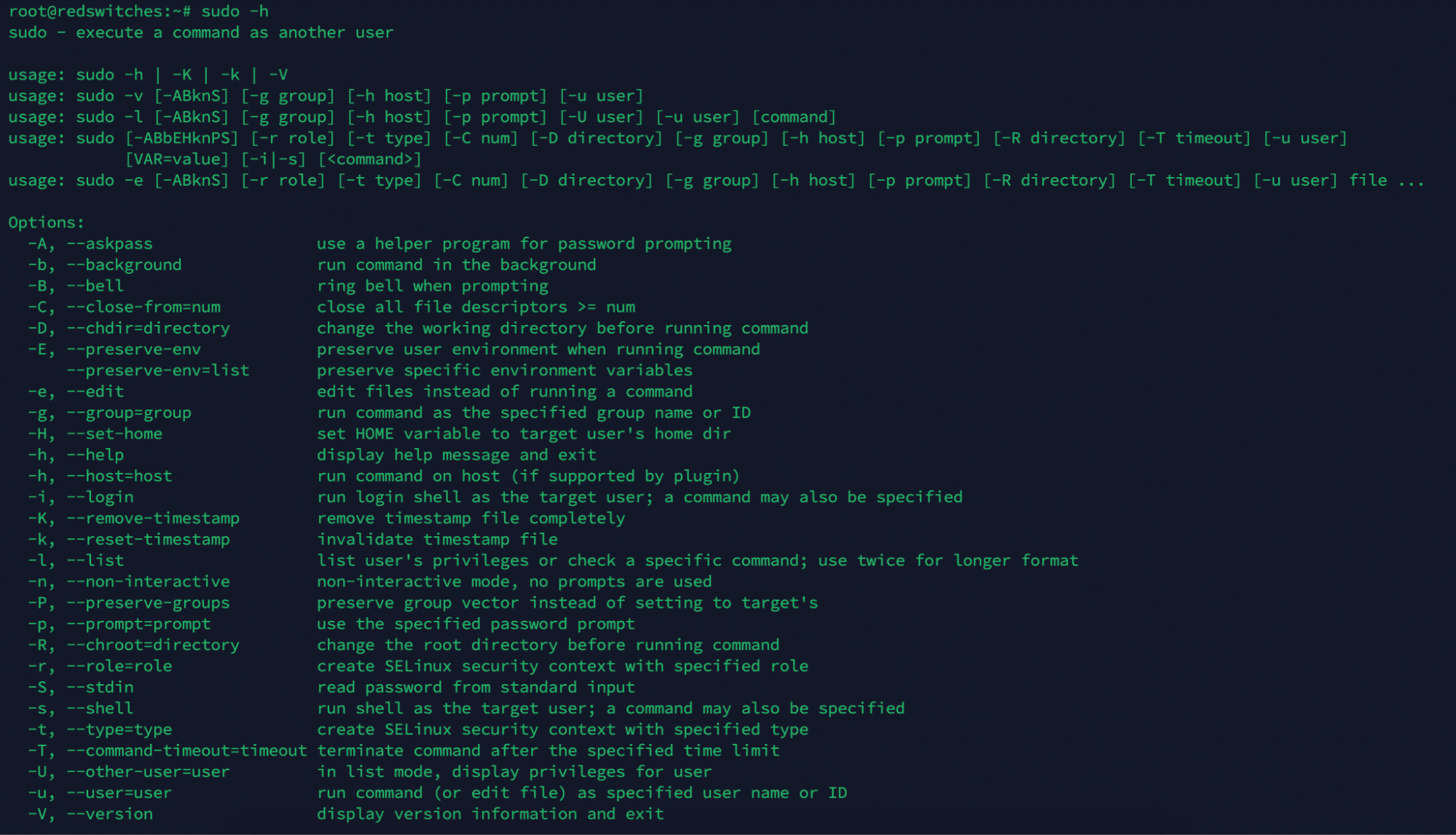 sudo -h