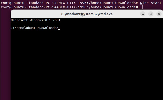 wine start command output