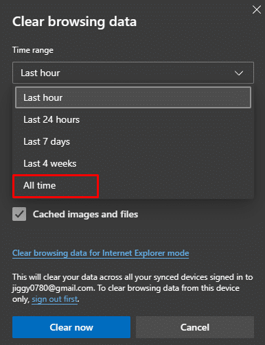 Choose All time from the Time Range dropdown menu