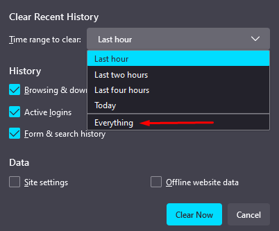 Choose Everything from the Time Range dropdown menu