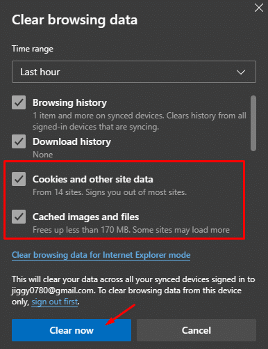 Press the Clear now button to remove cache and cookies. Afterward, return to the website and see if the problem is fixed
