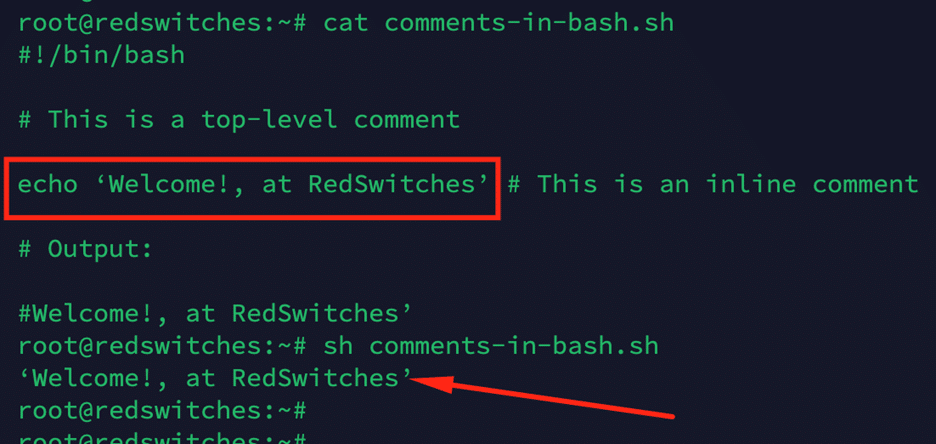 cat comments in bash 2